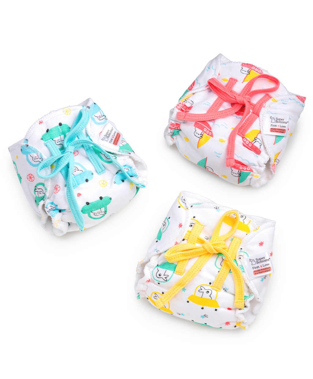 SuperBottoms Premium Cotton Padding (No Sponge) Vehicle & Animal Print Pack of 3 - Yellow Red