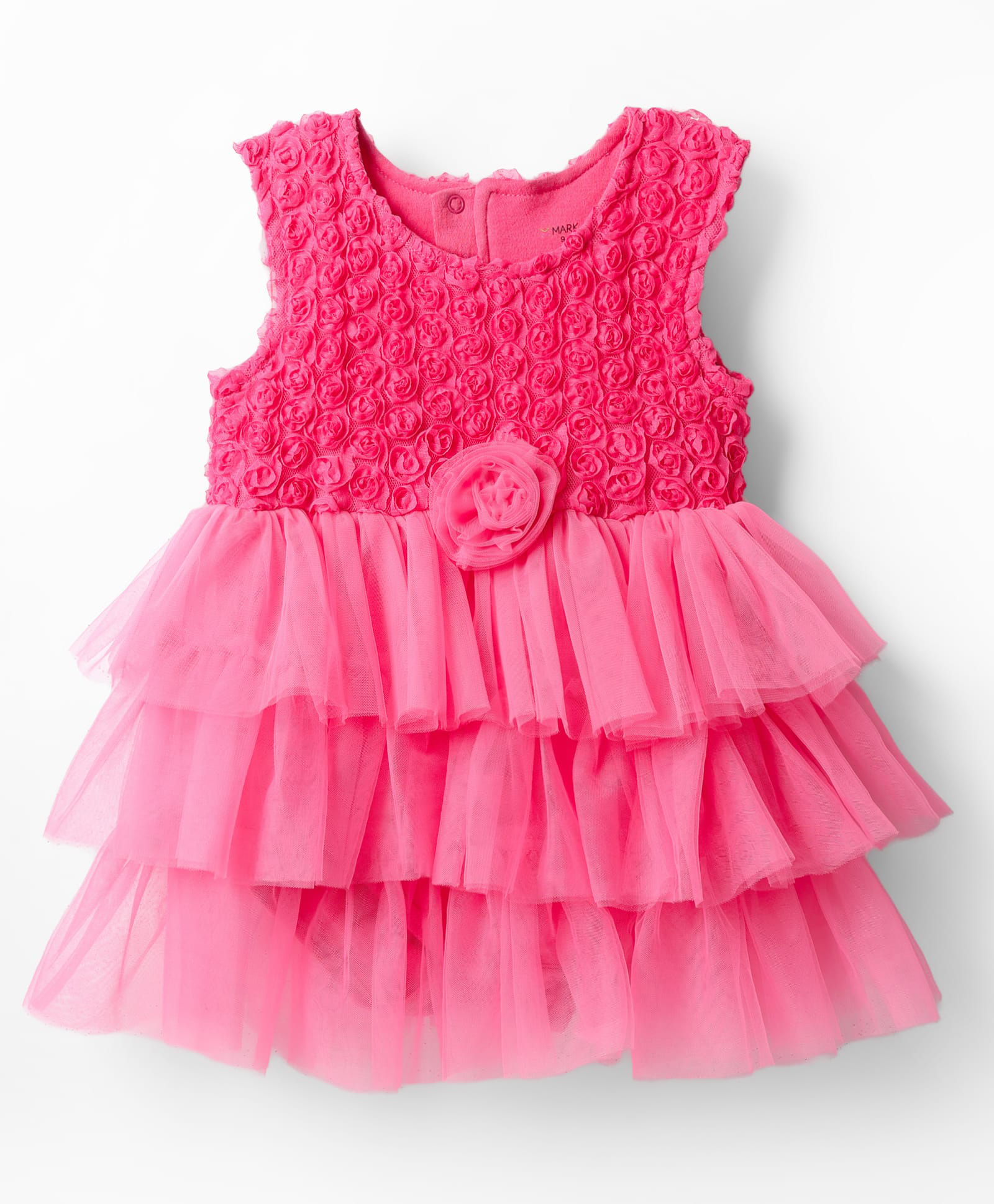 Mark & Mia Woven Sleeveless Layered Frock Style Party Onesie with Floral Applique & Hat - Pink-picture-25