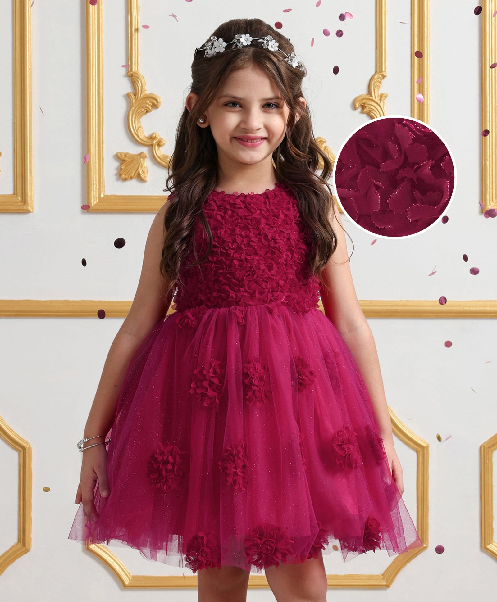 Mark & Mia Woven Sleeveless Party Dress With Floral Applique - Wine-image-36