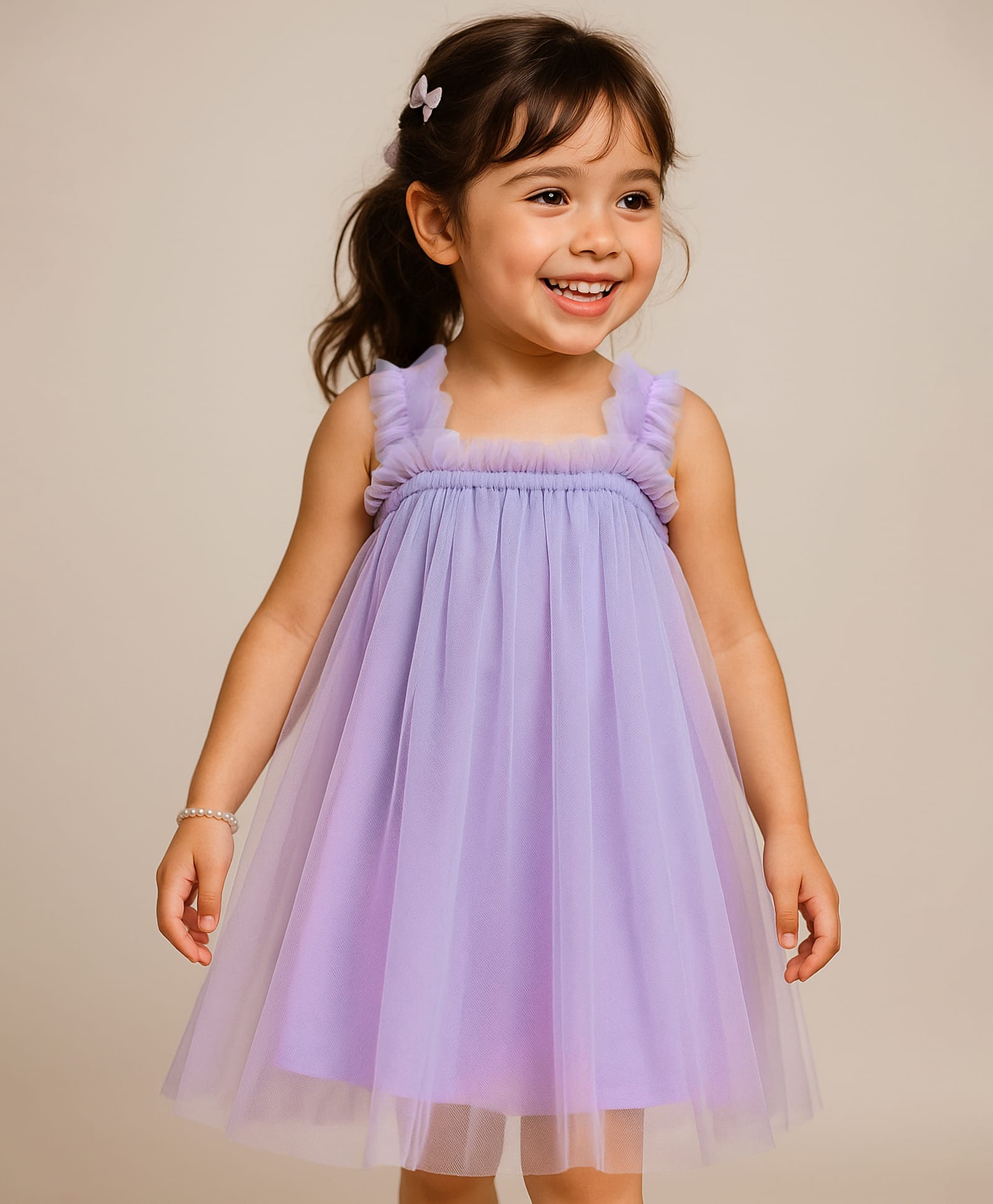 Mark & Mia Cotton Woven Sleeveless Solid Color Frock with Frill & Butterfly Applique At the Back -Lavender-picture-21