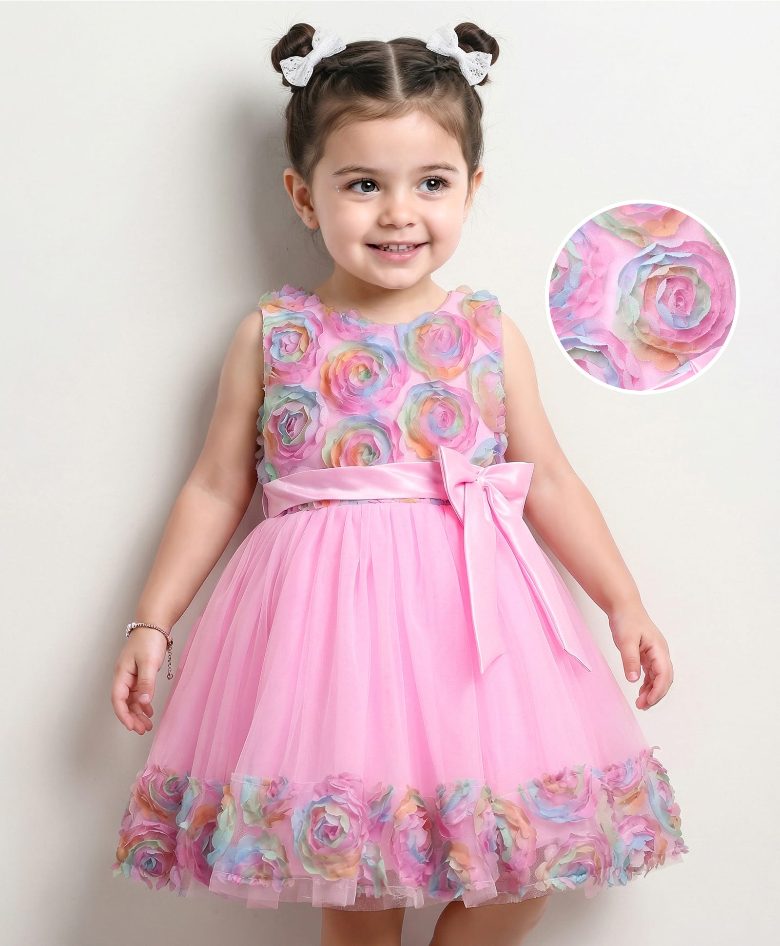 Mark & Mia Cotton Woven Sleeveless Frock with Floral Corsage & Bow - Pink