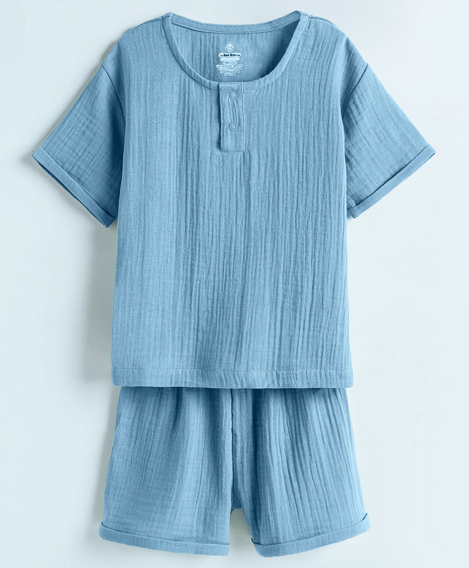 The Boo Boo Club 100% Cotton Muslin Half Sleeves Solid Tee & Shorts Set - Cerulean-image-9