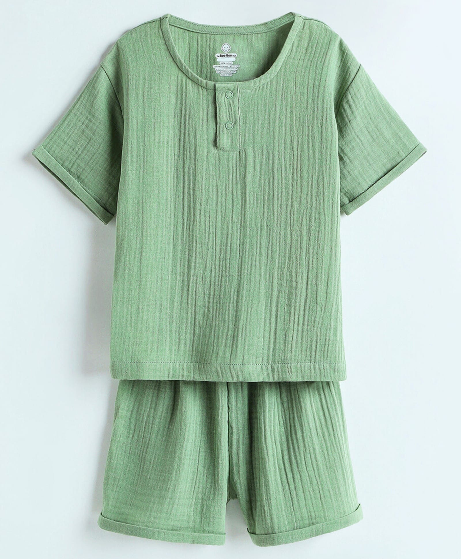 The Boo Boo Club 100% Cotton Muslin Half Sleeves Solid Tee & Shorts Set - Sage Green-picture-10