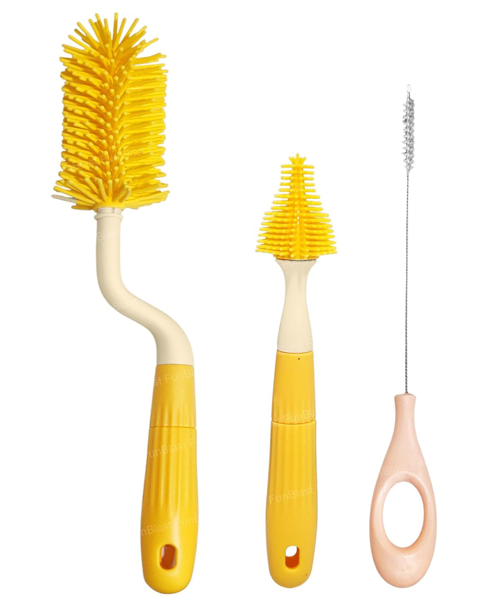 FunBlast Silicone Baby Bottle Cleaning Brush Set 3 Pieces - Yellow-picture-19