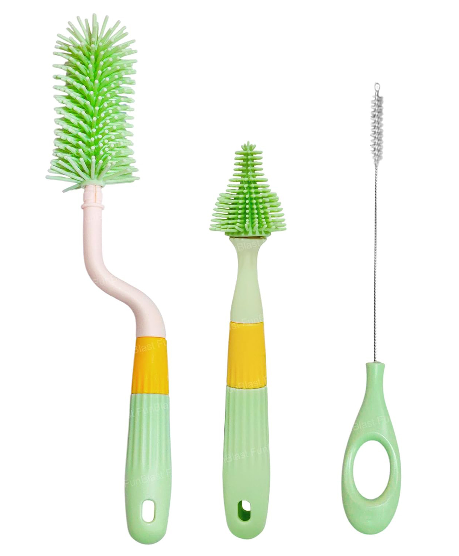 FunBlast Silicone Baby Bottle Cleaning Brush Set 3 Pieces - Green-image-16