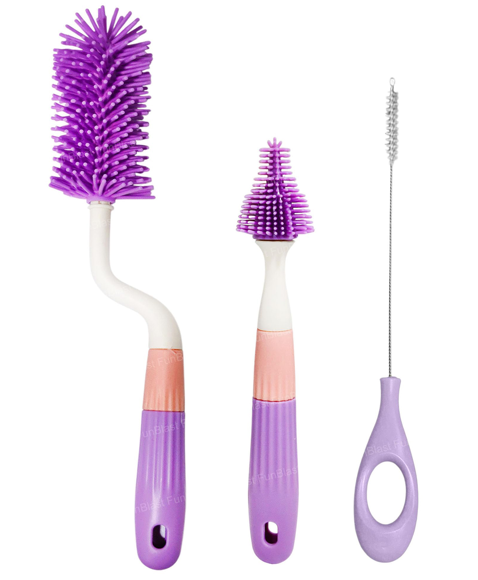 FunBlast Silicone Baby Bottle Cleaning Brush Set 3 Pieces - Purple-picture-13