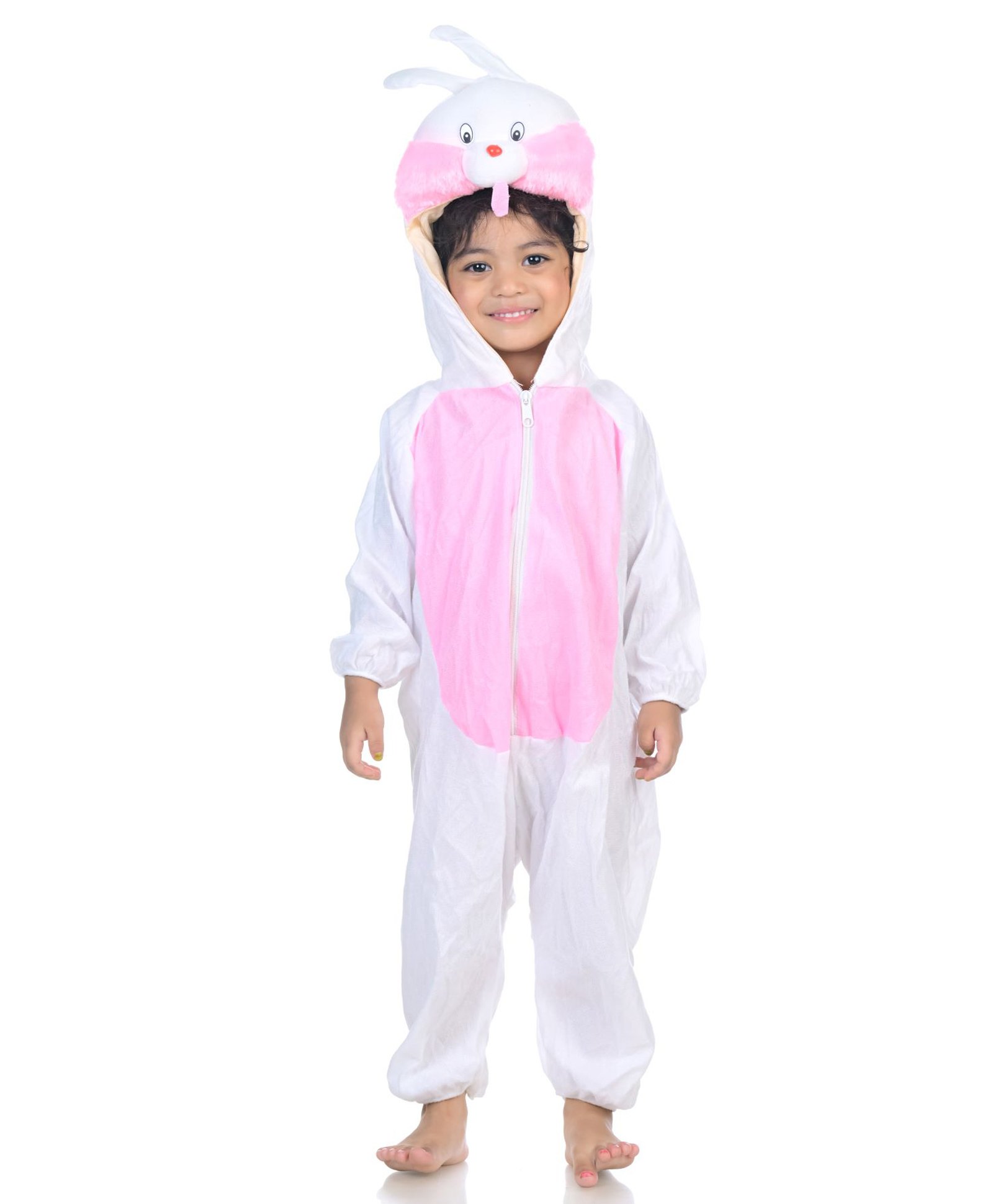 BookMyCostume Fleece Woven Full Sleeves Hooded Baby Bunny Costume - White & Baby Pink-picture-22