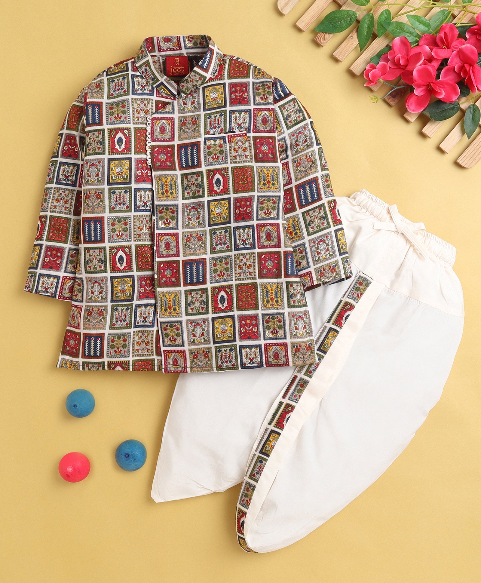 Jeet Ethnics Cotton Blend Full Sleeves Floral Printed Dhoti Kurta Set - Multi Colour-picture-9