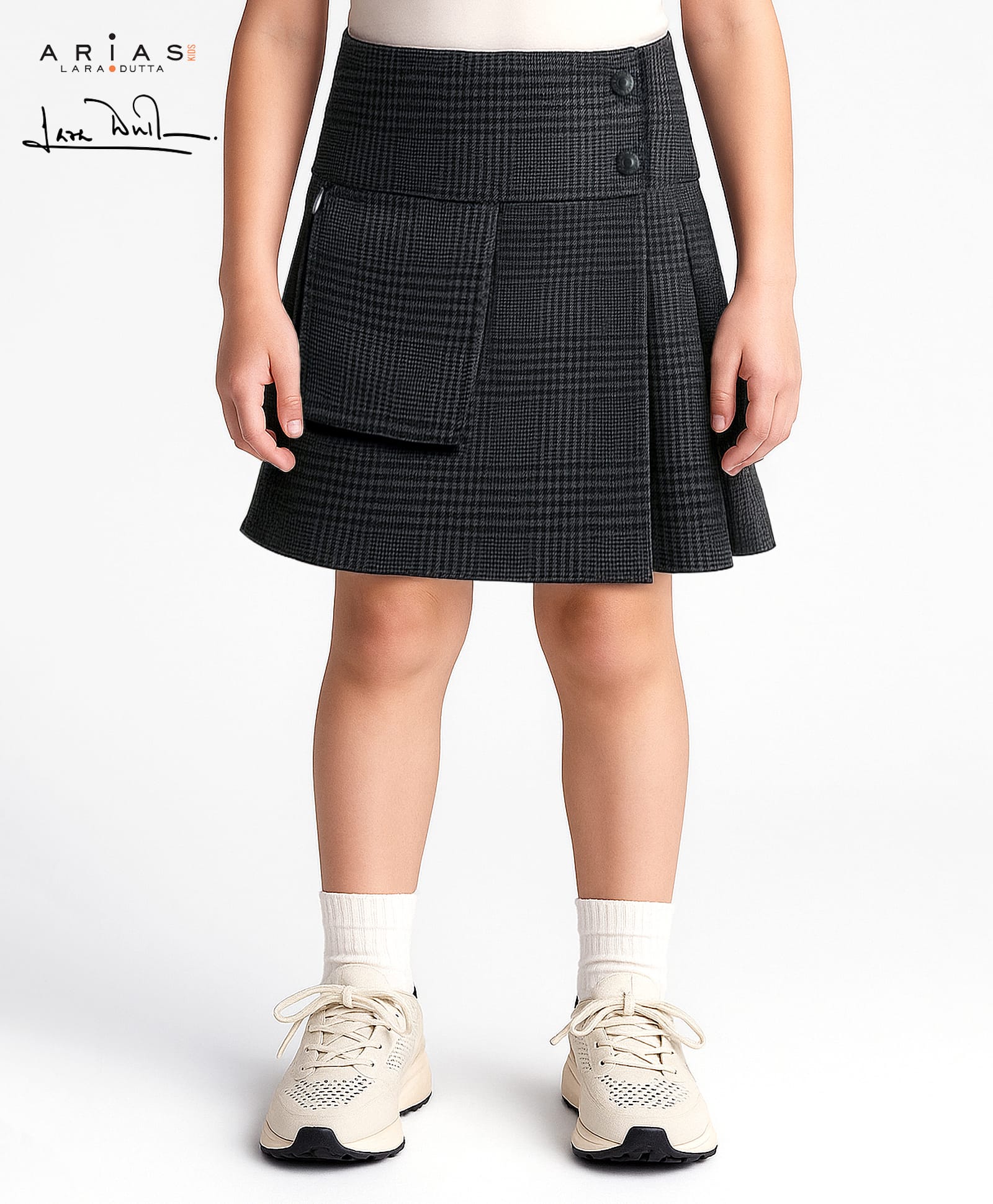 arias by lara dutta Arias Checkered Skirt With Front Pocket - Black-picture-22