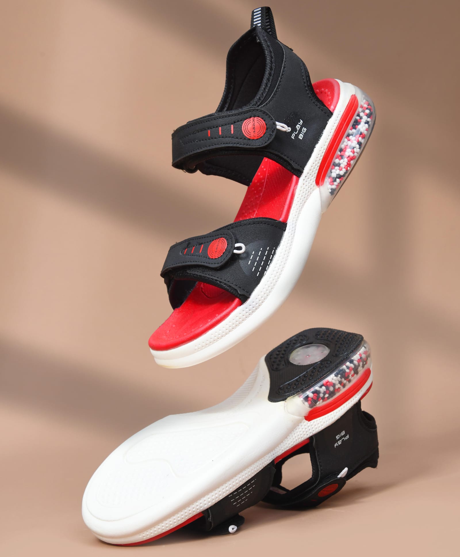 ABROS Colour Blocked Play Big Text Printed Velcro Closure Sandals - Black & Red-picture-19