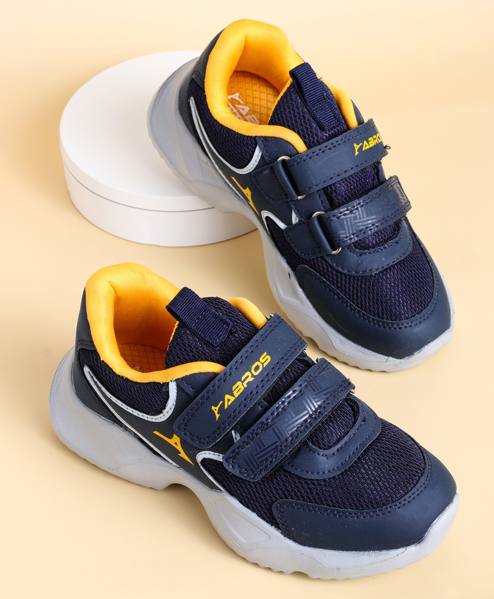 ABROS Colour Blocked & Mesh Detailed With Double Velcro Closure Shoes - Navy Blue & Mustard-image-34