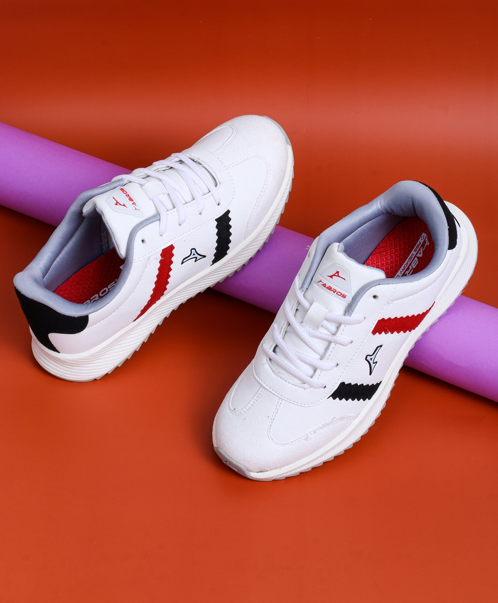 ABROS Colour Blocked Lace Up Shoes - White & Red-image-16