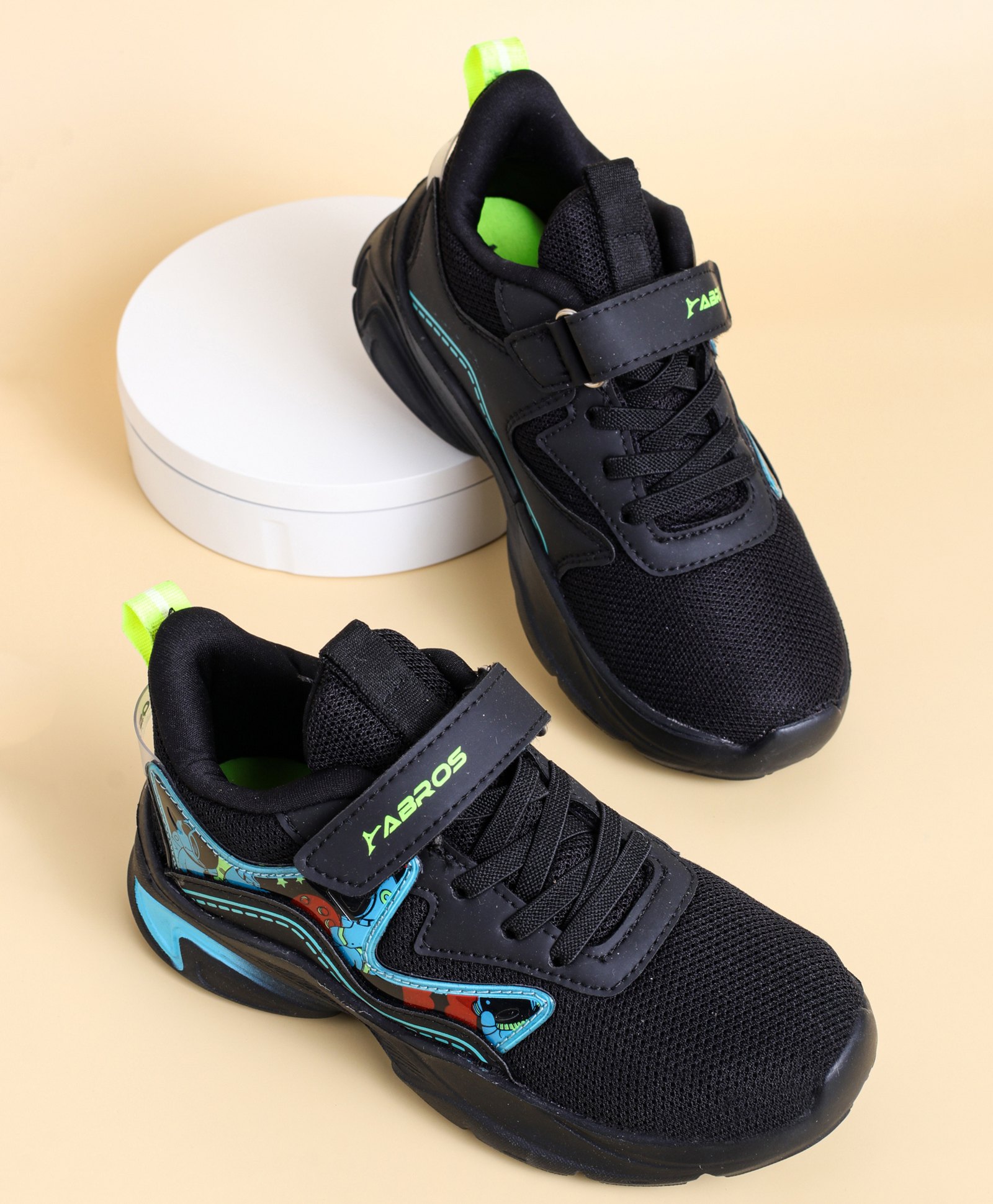 ABROS Colour Blocked Space Theme Designed Shoes With Velcro Closure - Black & Turquoise-image-27