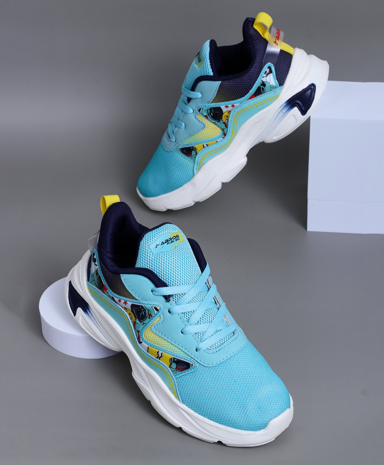 ABROS Colour Blocked Space Theme Designed Lace Up Shoes - Mint Green & Navy Blue-image-41