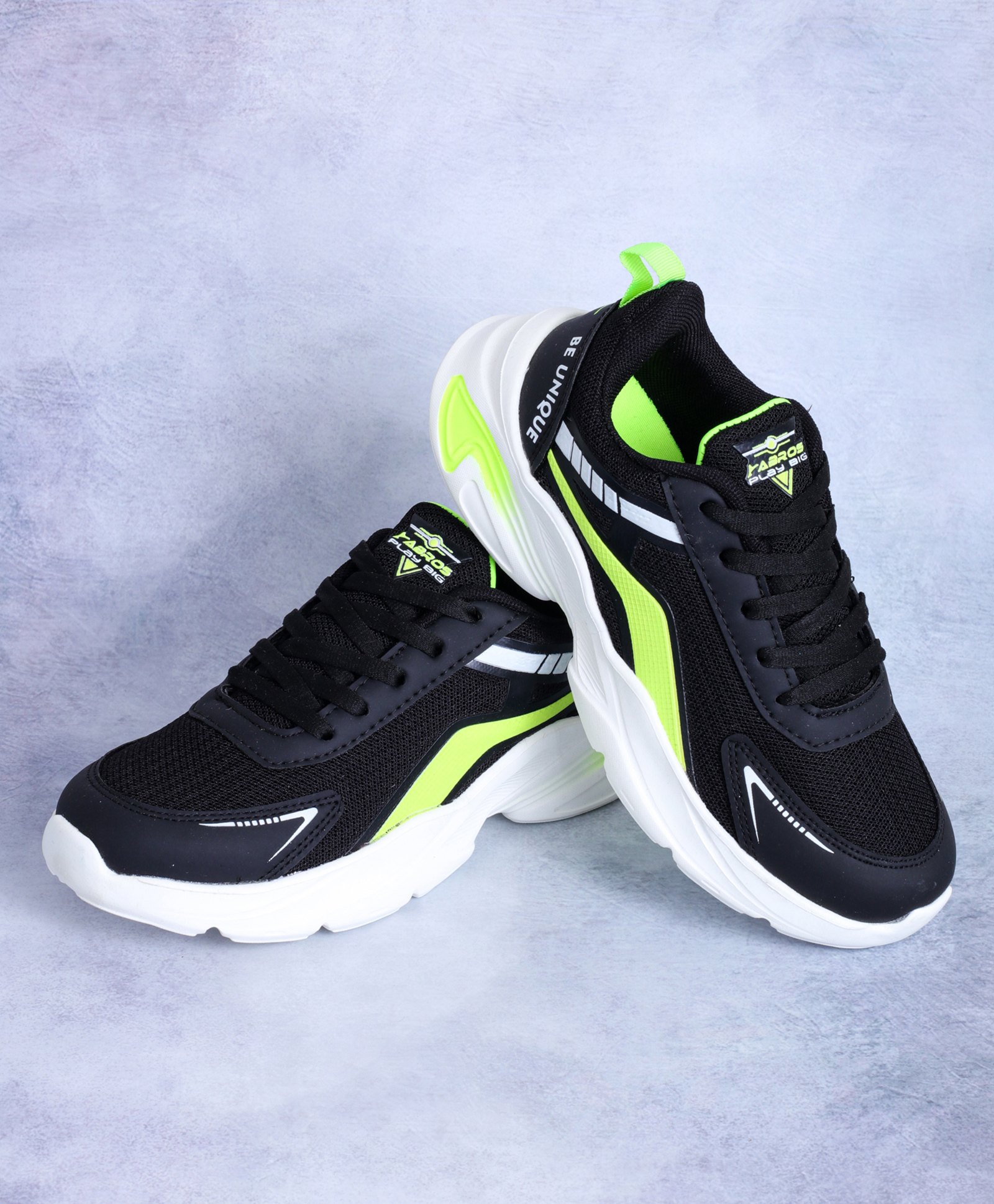ABROS Colour Blocked Shoes With Velcro Closure - Black & Green-picture-11