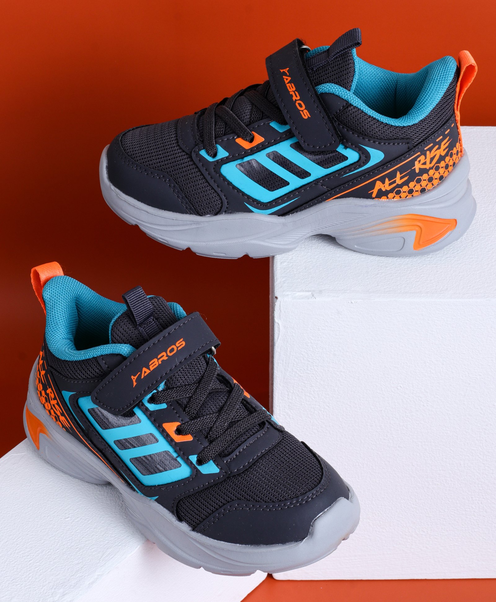 ABROS All Rise Text Designed Velcro Closure Shoes - Dark Grey & Sea Green-image-5