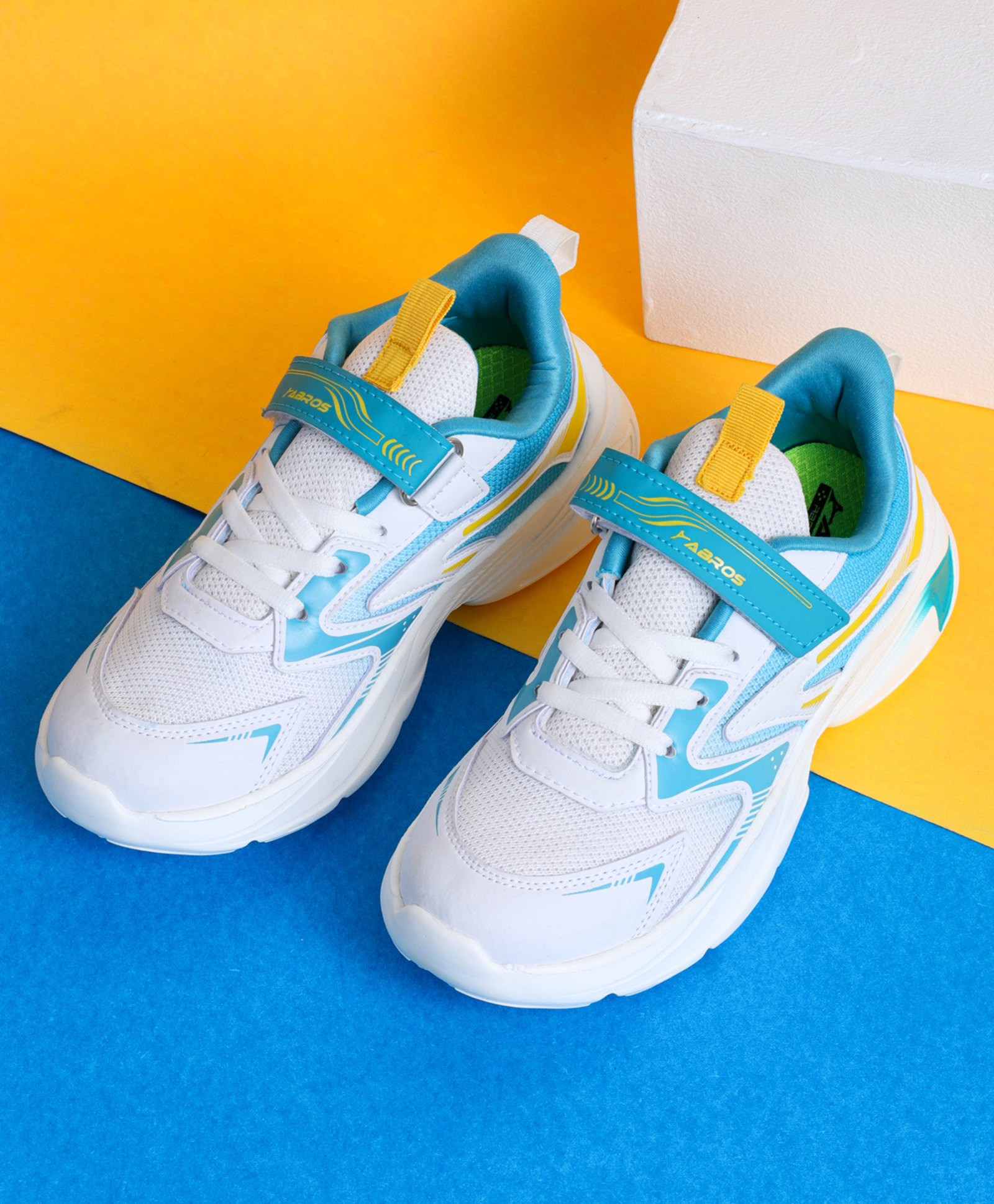 ABROS Colour Blocked Velcro Closure Shoes - Off White & Sea Green-image-45