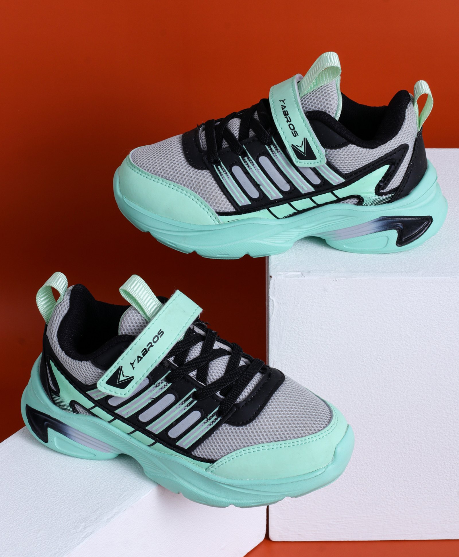 ABROS Colour Blocked Velcro Closure Shoes - Light Grey & Black-image-12