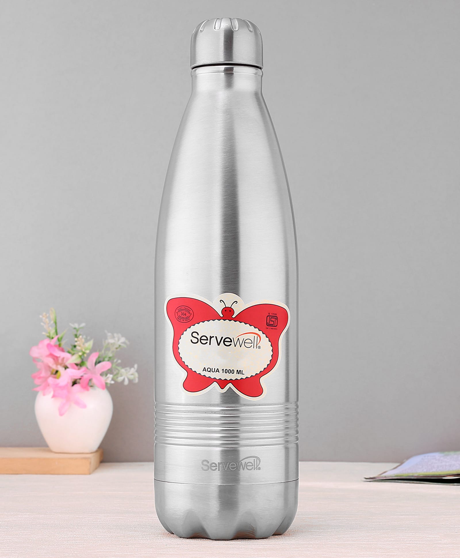 Servewell Pirate Inner & Outer Stainless Steel Aqua Bottle Silver - 1000 ml-image-46