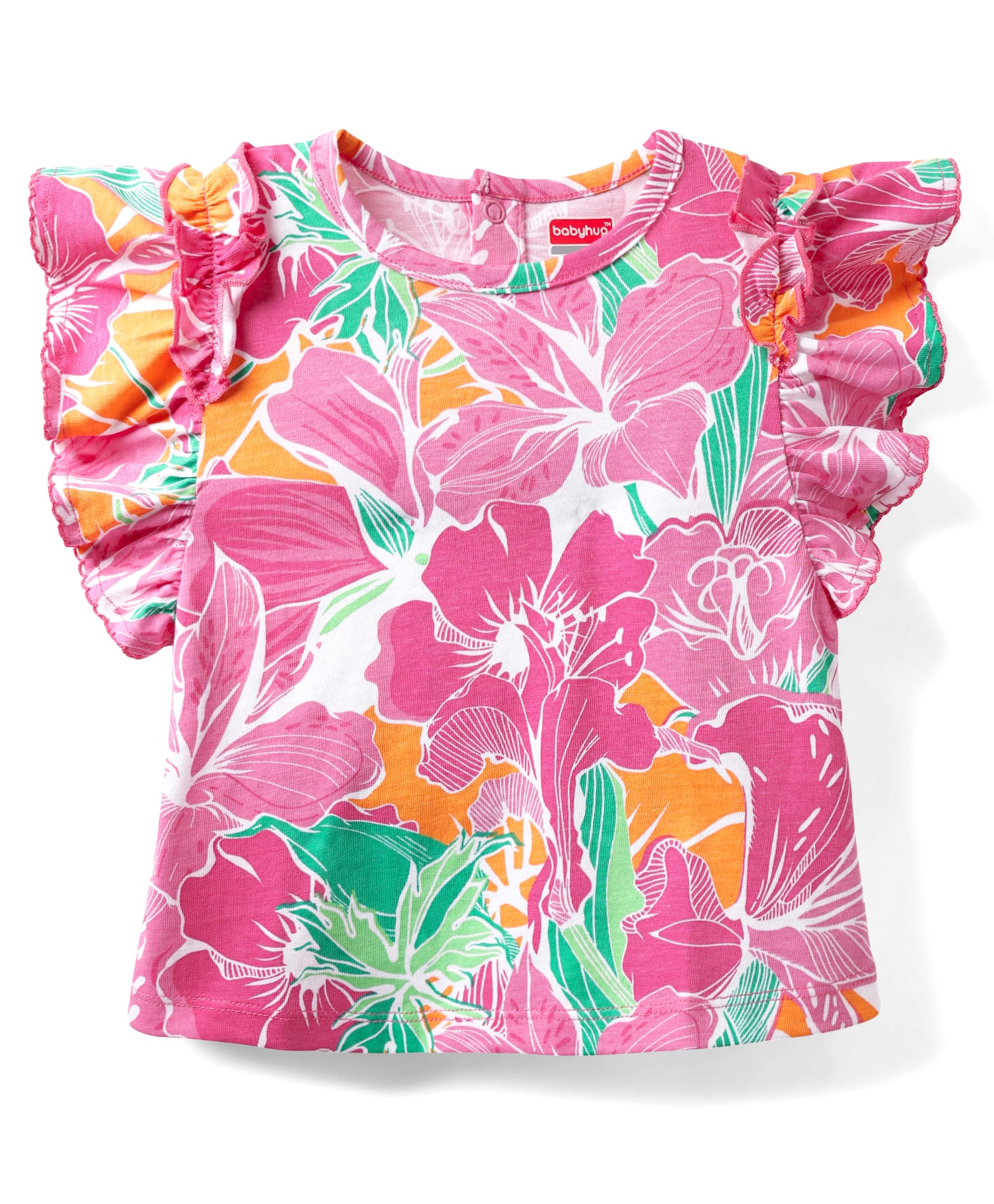 Babyhug Cotton Knit Frill Sleeves Top with Print - Pink-picture-26