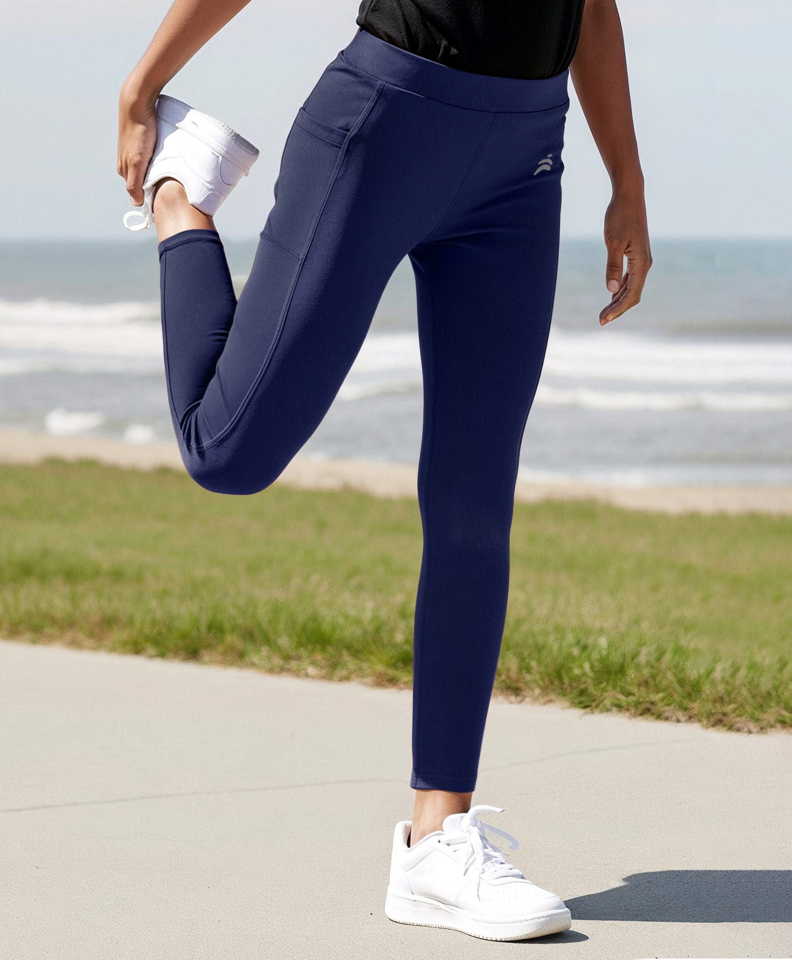 Pine Active Knit Full Length Premium Ultra Comfort Super Stretch Aero Soft Solid Color Leggings - Navy Blue-picture-23