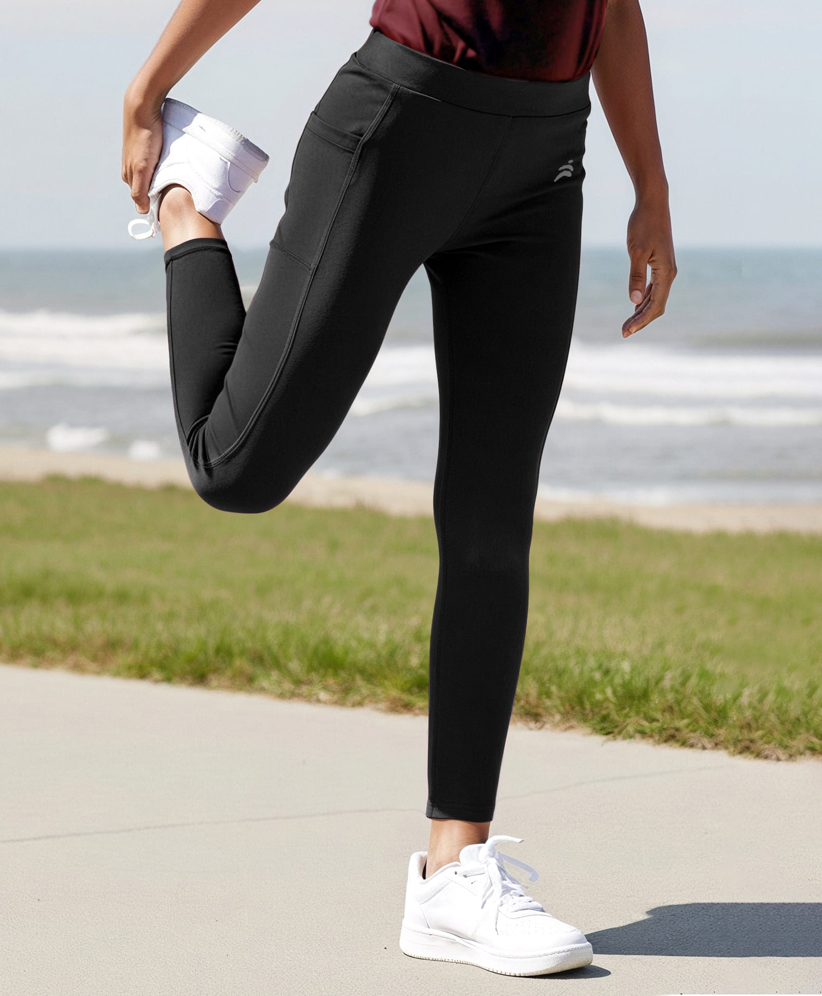 Pine Active Knit Full Length Premium Ultra Comfort Super Stretch Aero Soft Solid Color Leggings - Black-picture-17