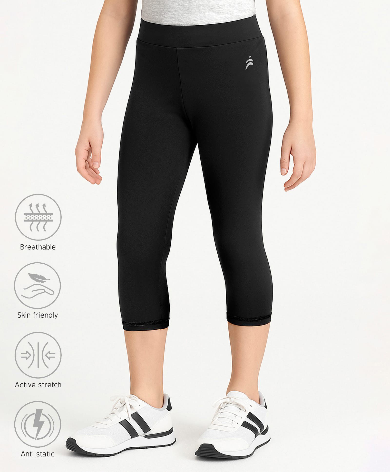 Pine Active Premium Knit Ultra Comfort Super Stretch Aero Soft Capri Leggings - Black