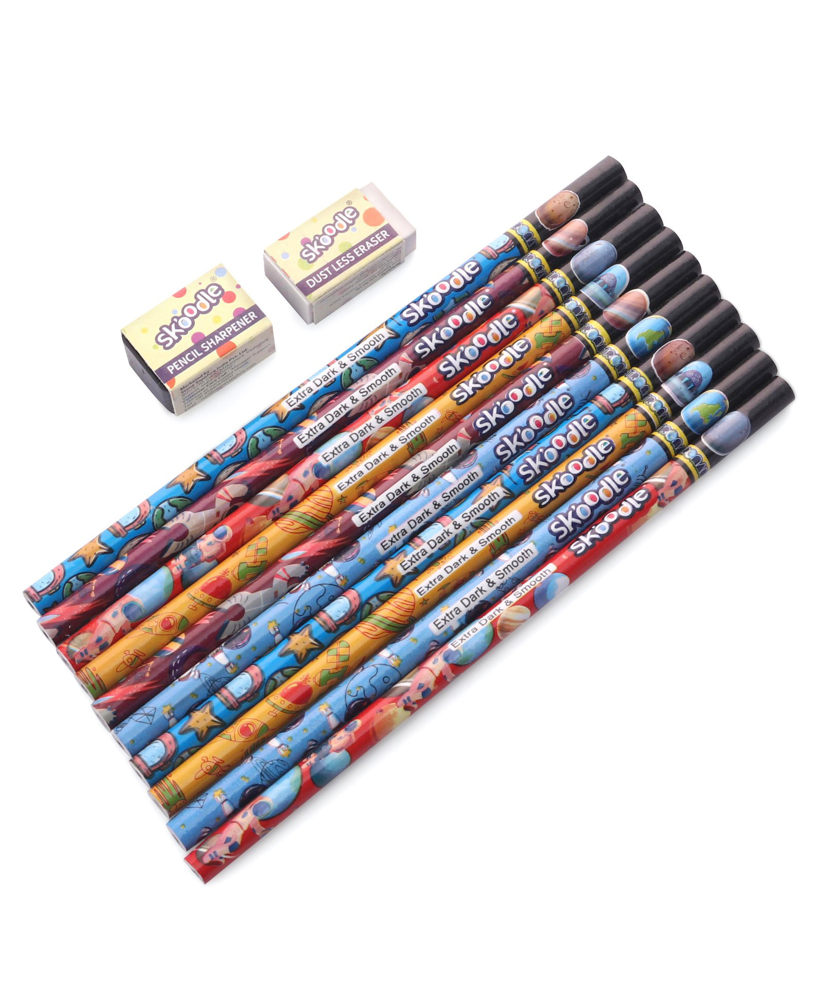 Skoodle Pencil with Astronaut Print Sharpener & Eraser - Pack of 10-picture-26