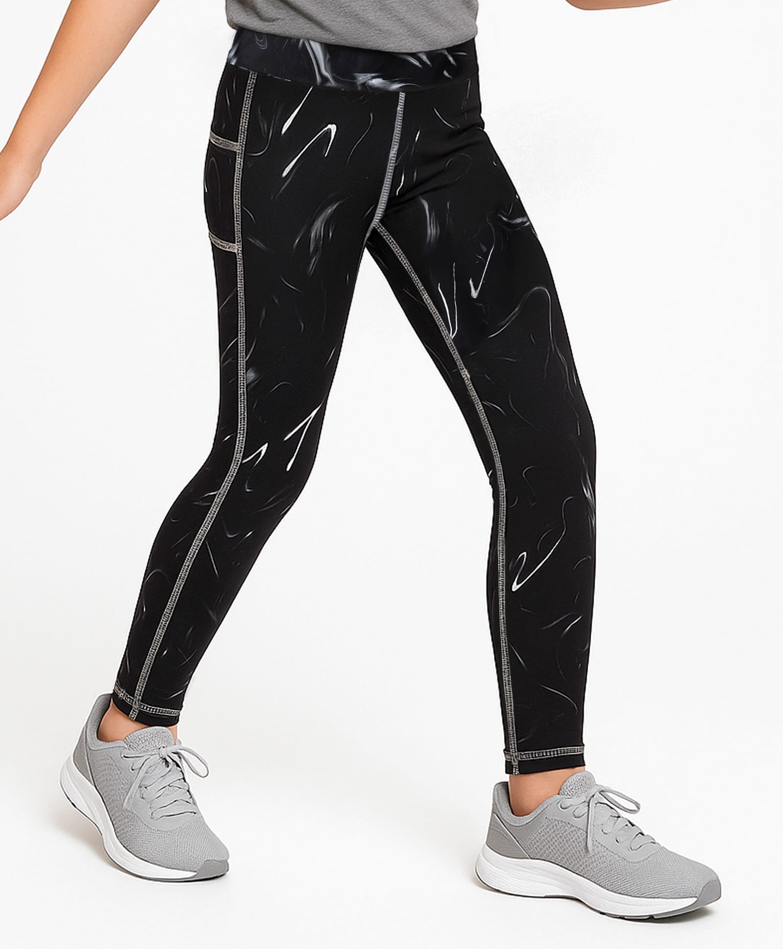 Pine Active Knit Full Length Super Stretch Printed Leggings - Black