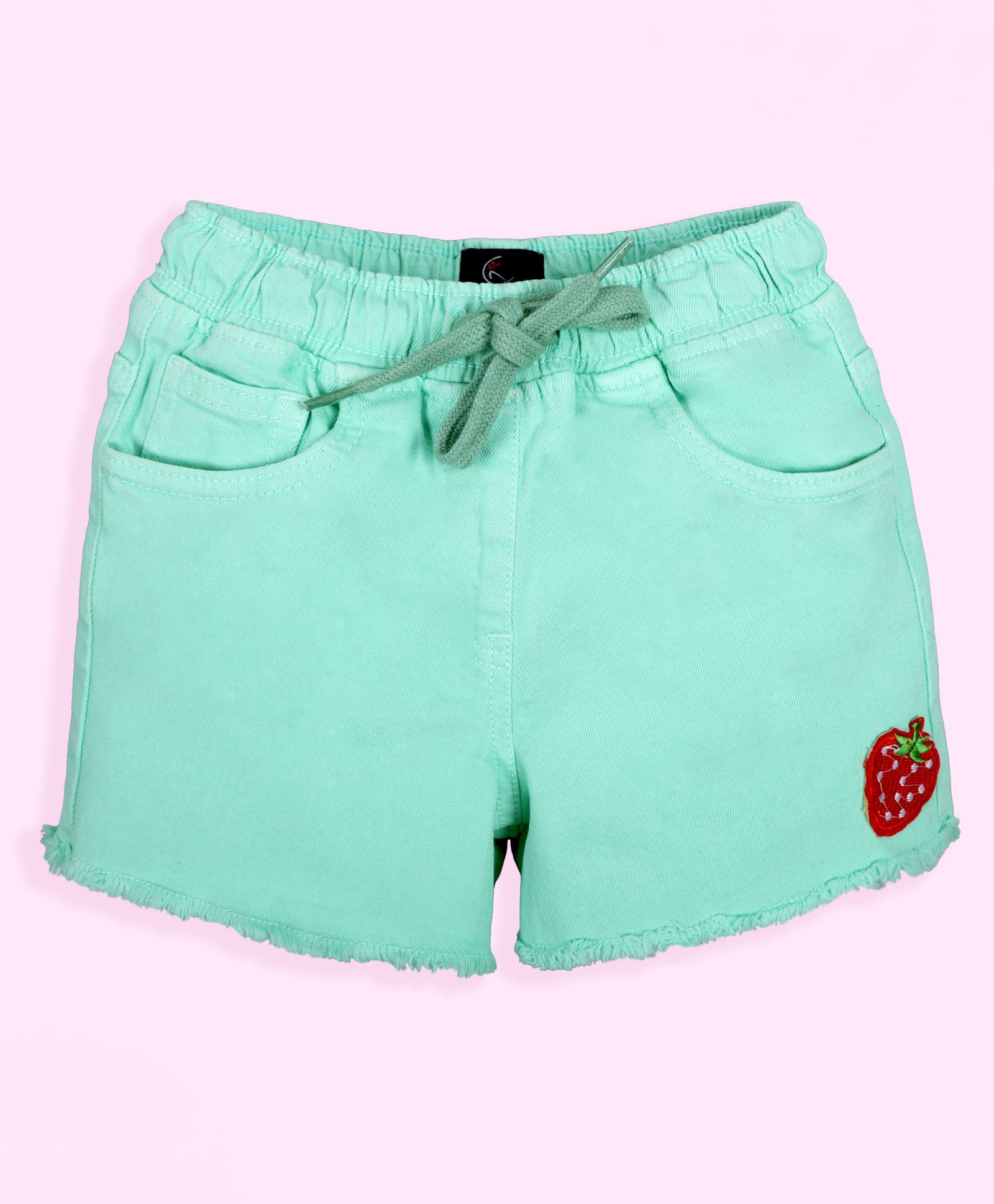 Kiddopanti Denim Strawberry Patch Detailed Shorts - Mint Green-picture-12