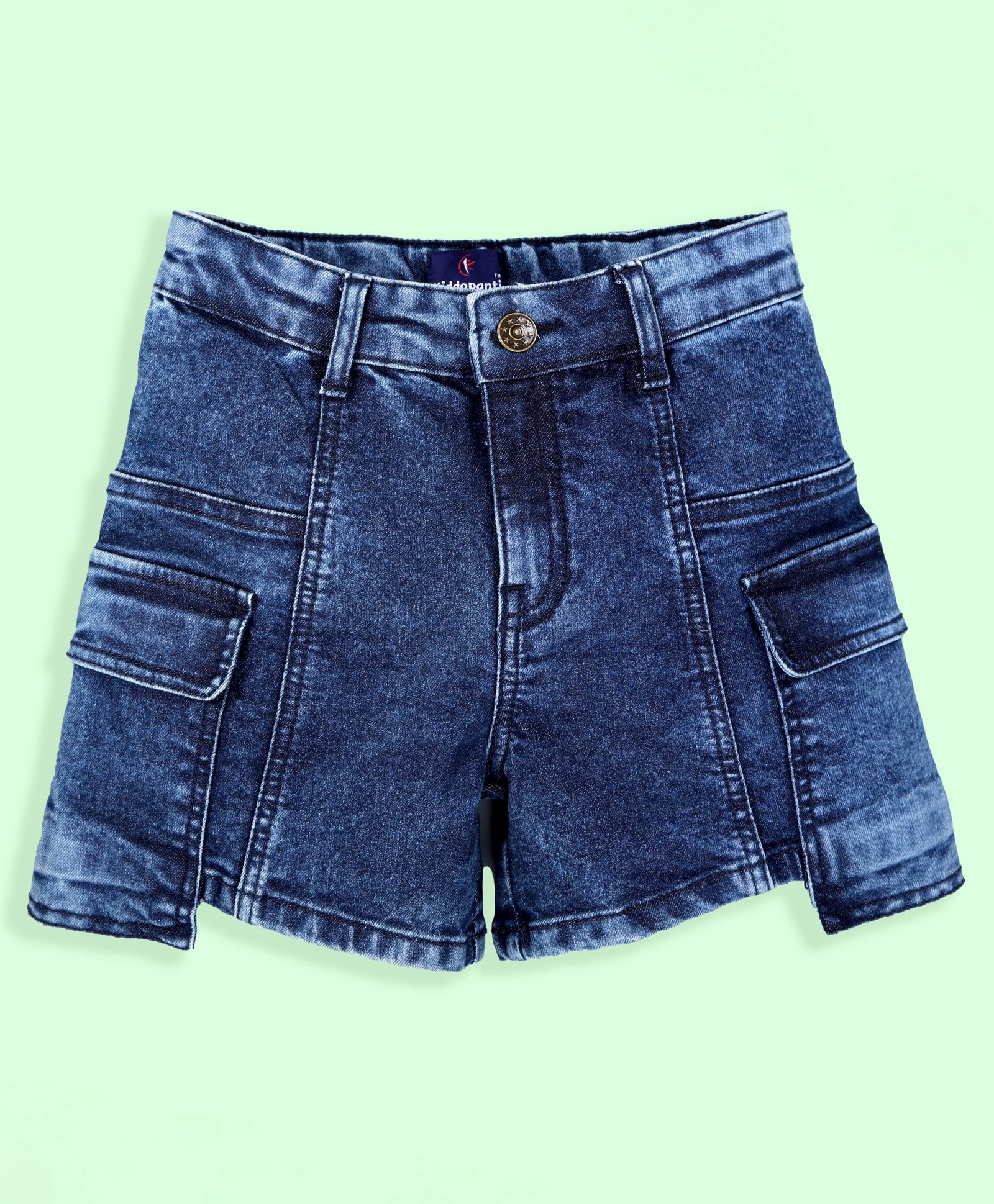 Kiddopanti Denim Washed Cargo Shorts - Dark Blue-picture-36