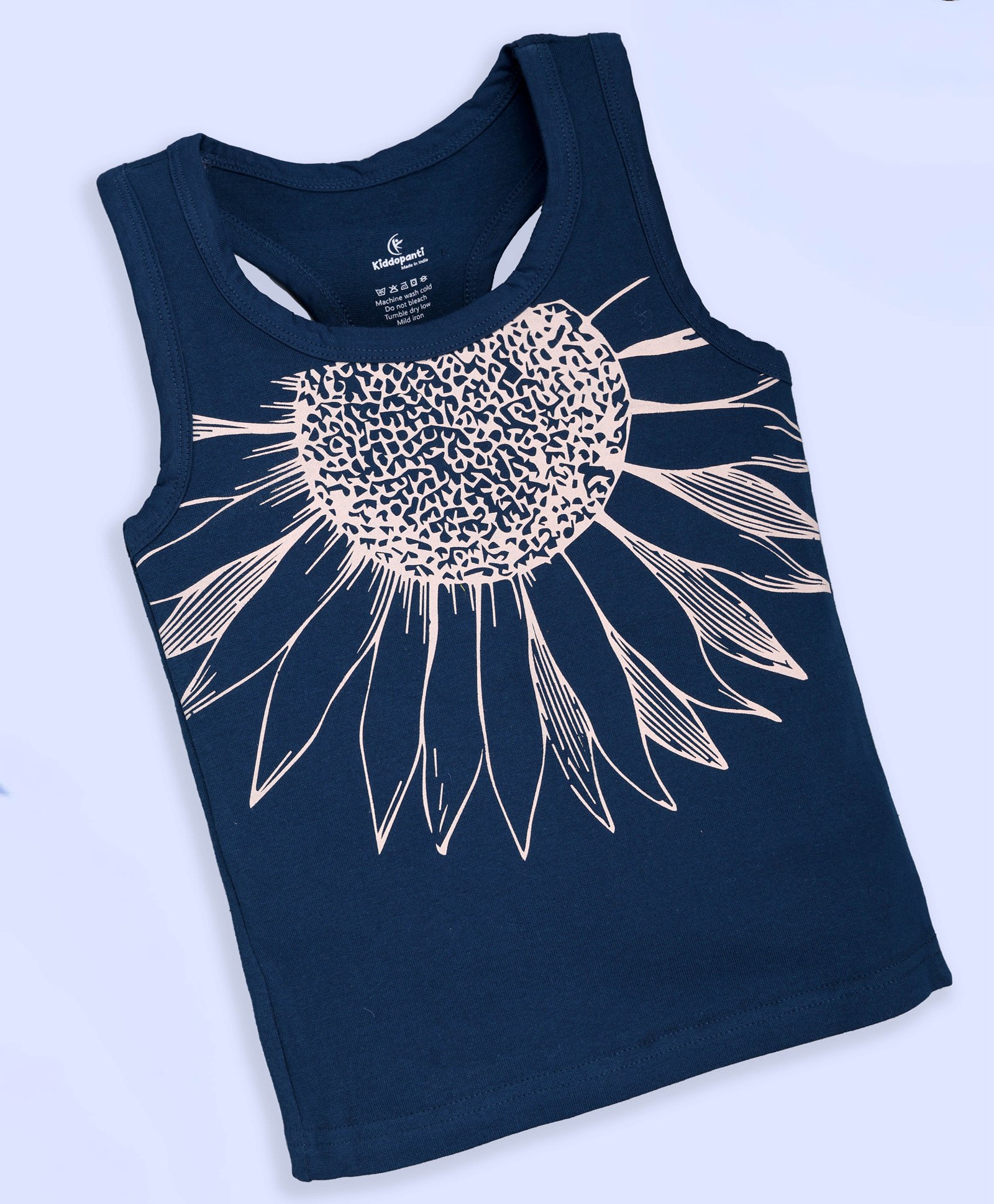 Kiddopanti Cotton Lycra Sleeveless Floral Printed Tank Top - Teal Blue-image-45