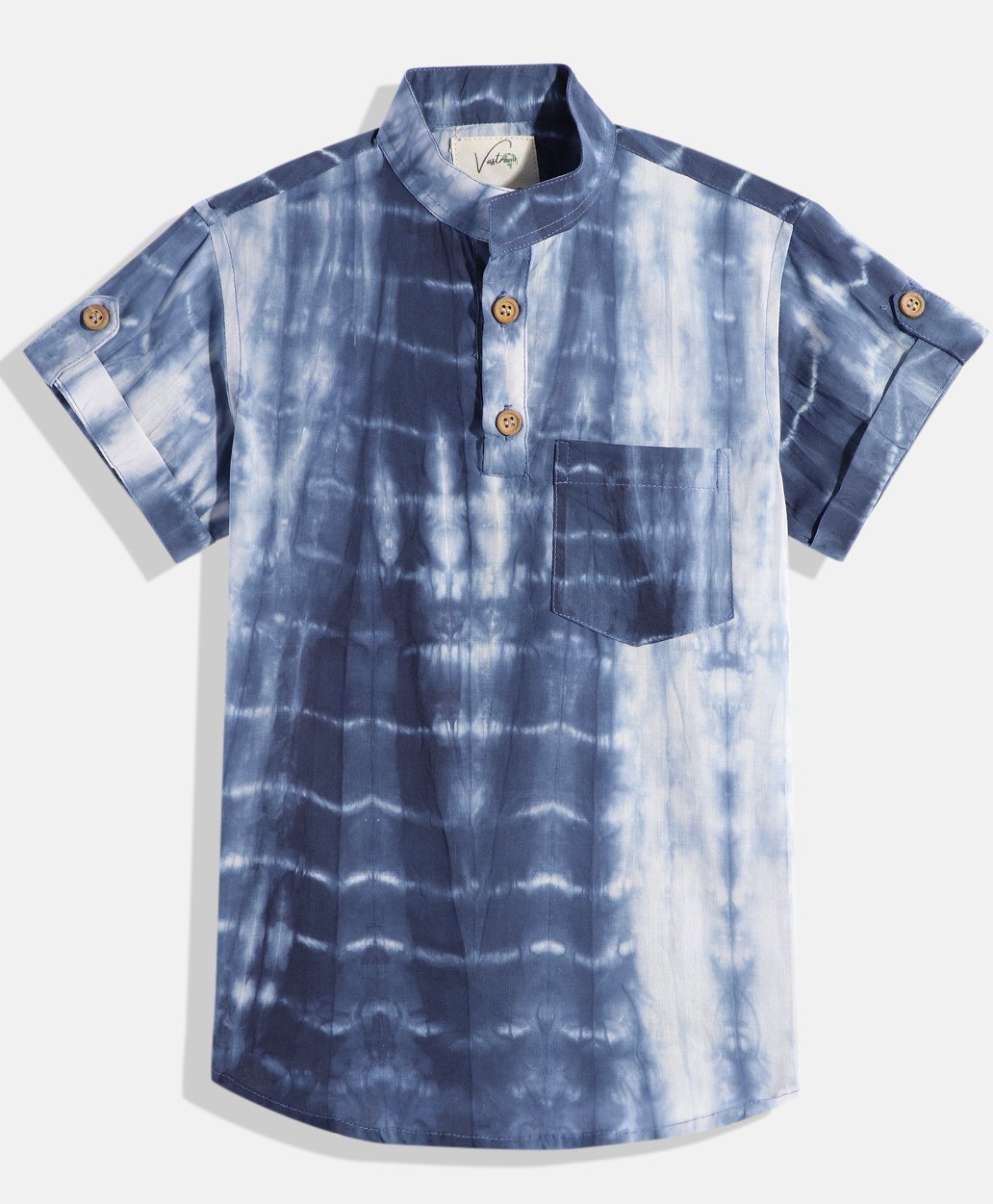 Vastrarth Half Sleeves Tie Dye Kurta Style Shirt - Blue-picture-28