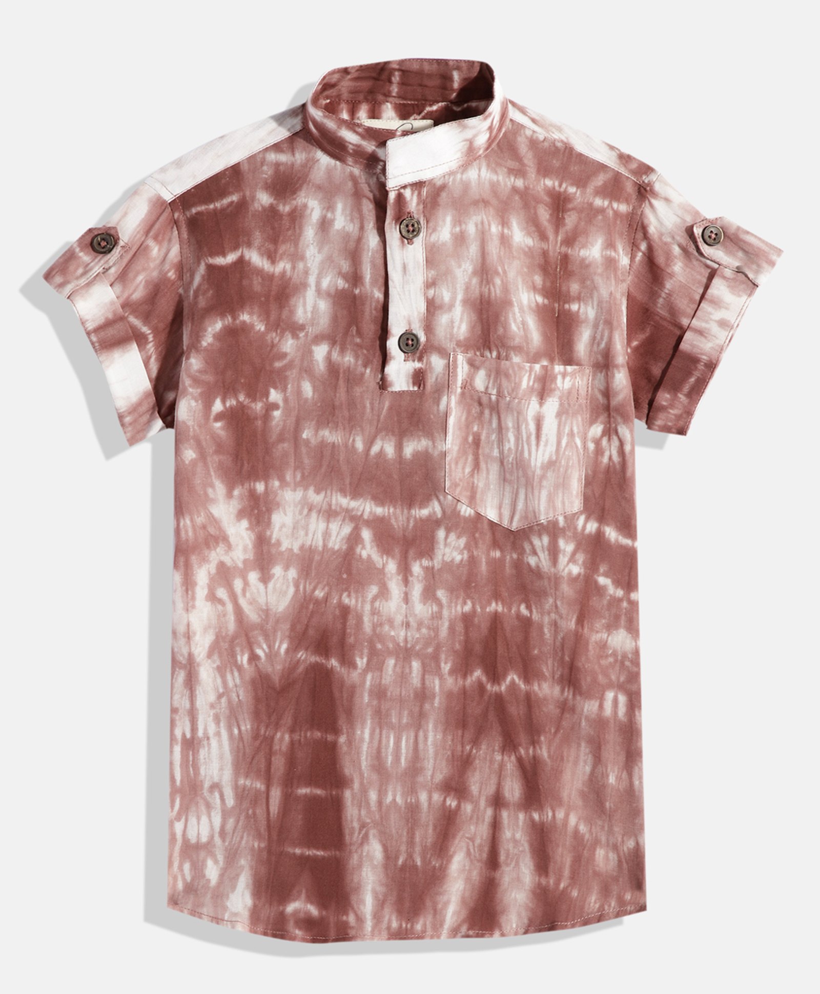 Vastrarth Cotton Half Sleeves Tie Dye Kurta Style Shirt - Brown-image-9