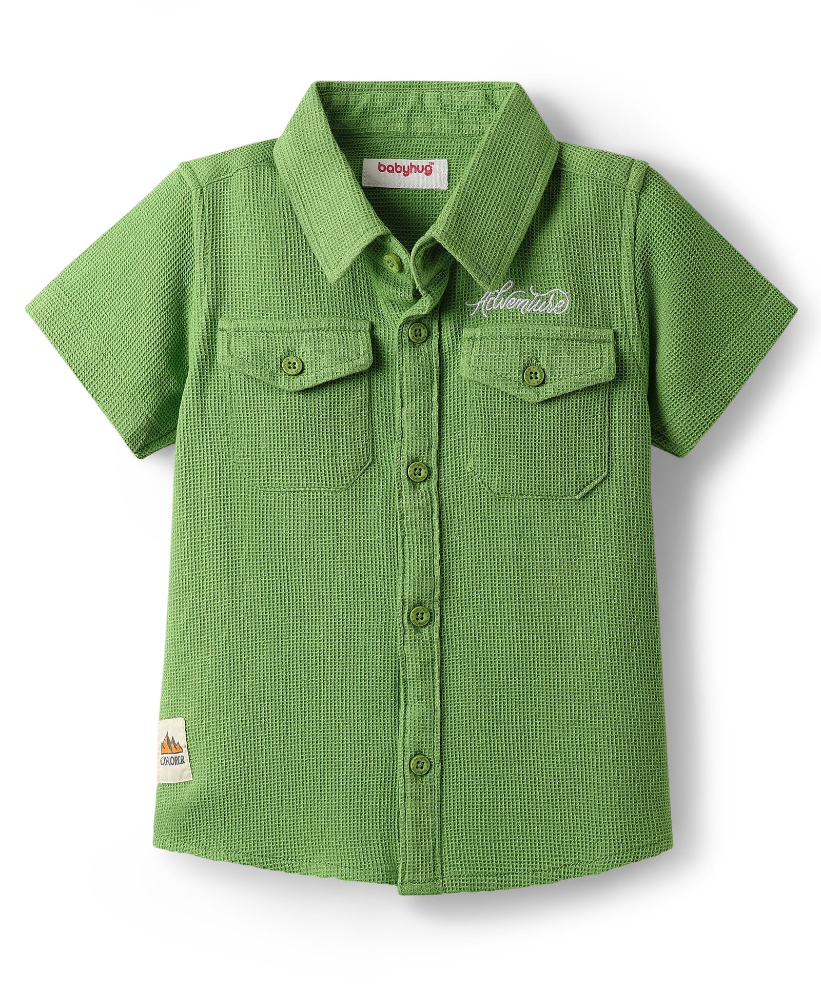 Babyhug Cotton Woven Half Sleeve Solid Color Shirt - Green-image-30