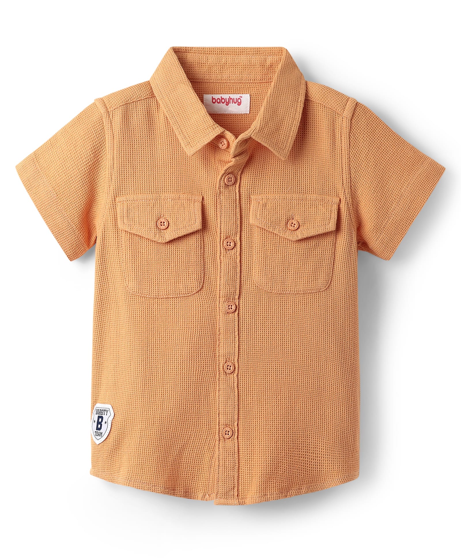 Babyhug Cotton Woven Half Sleeves Solid Shirt - Peach-image-1