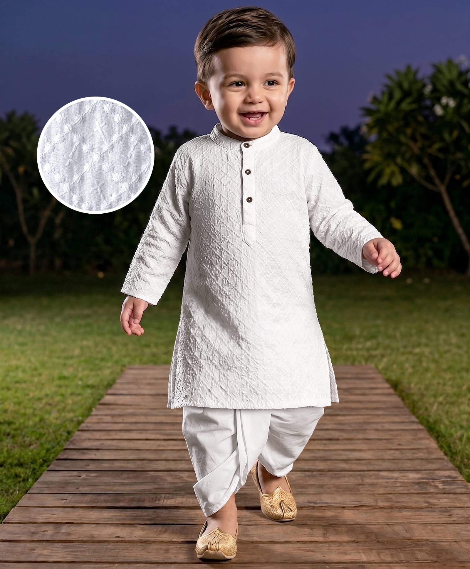 Babyhug Cotton Woven Full Sleeves Solid Colour Kurta Dhoti Set With Textured Design - White-picture-34