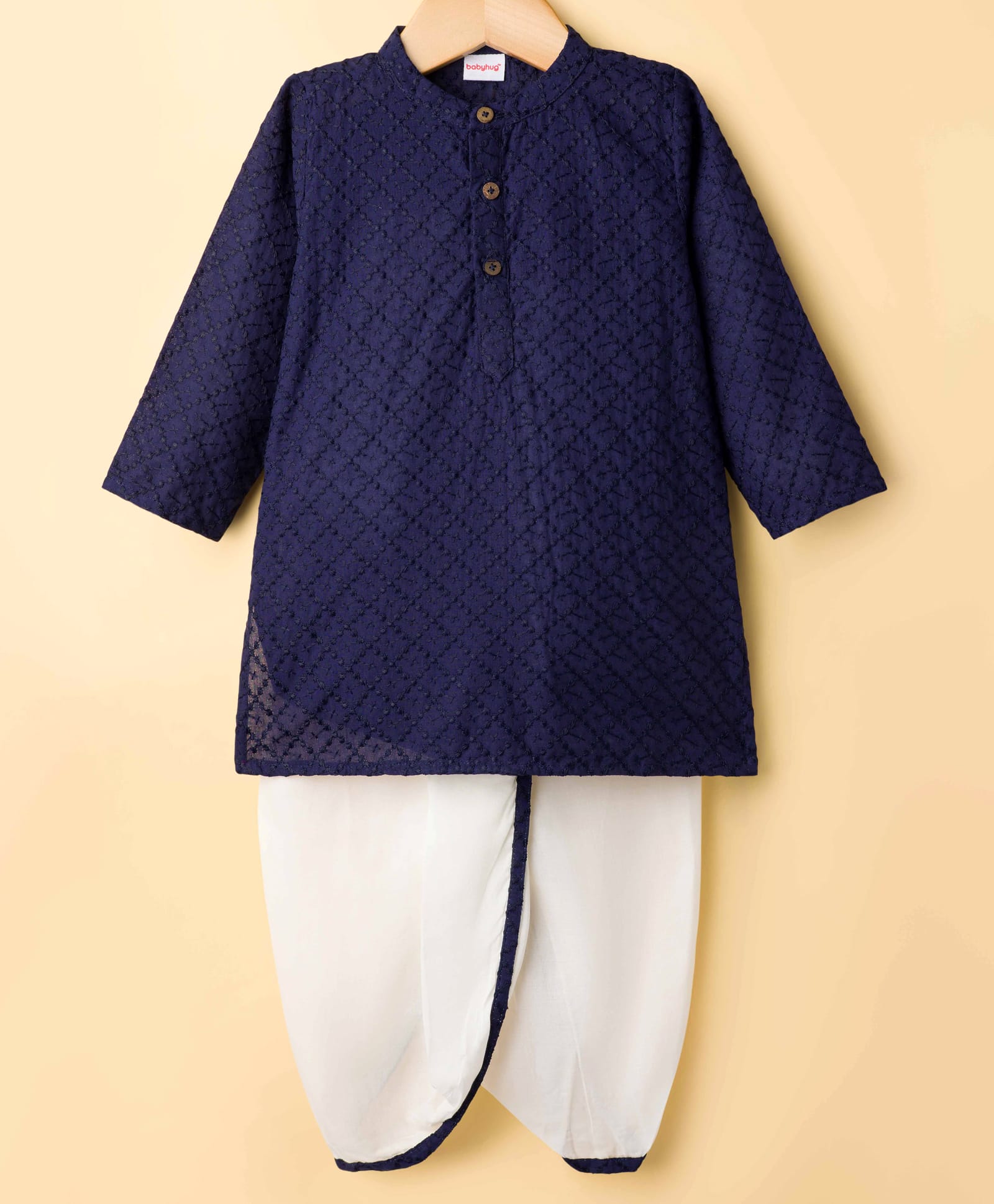 Babyhug Cotton Woven Full Sleeves Kurta Dhoti Set with Embroidery - Navy Blue-picture-18