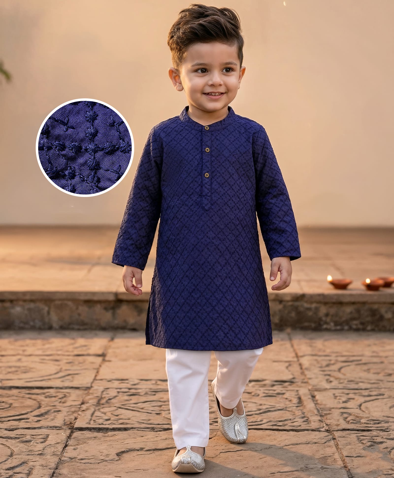 Babyhug Cotton Woven Full Sleeves Kurta Pajama Set with Embroidery - Navy Blue-picture-10