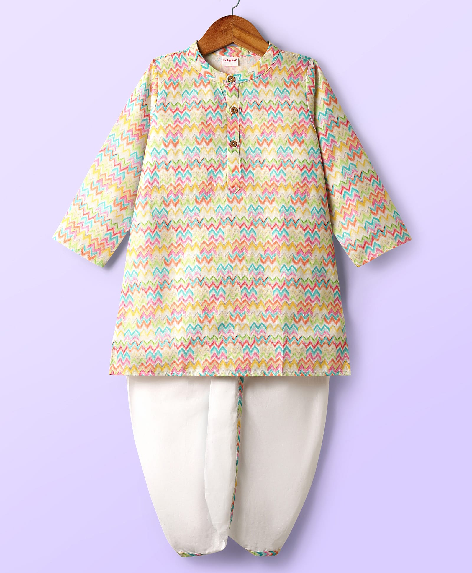 Babyhug Cotton Woven Full Sleeves Kurta Dhoti Set With Cambric Print - Multicolour-image-44