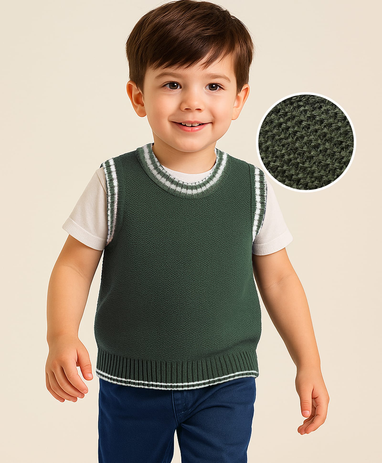 Babyhug Knit Sleeveless Solid Color Sweater Vest - Olive Green-image-44