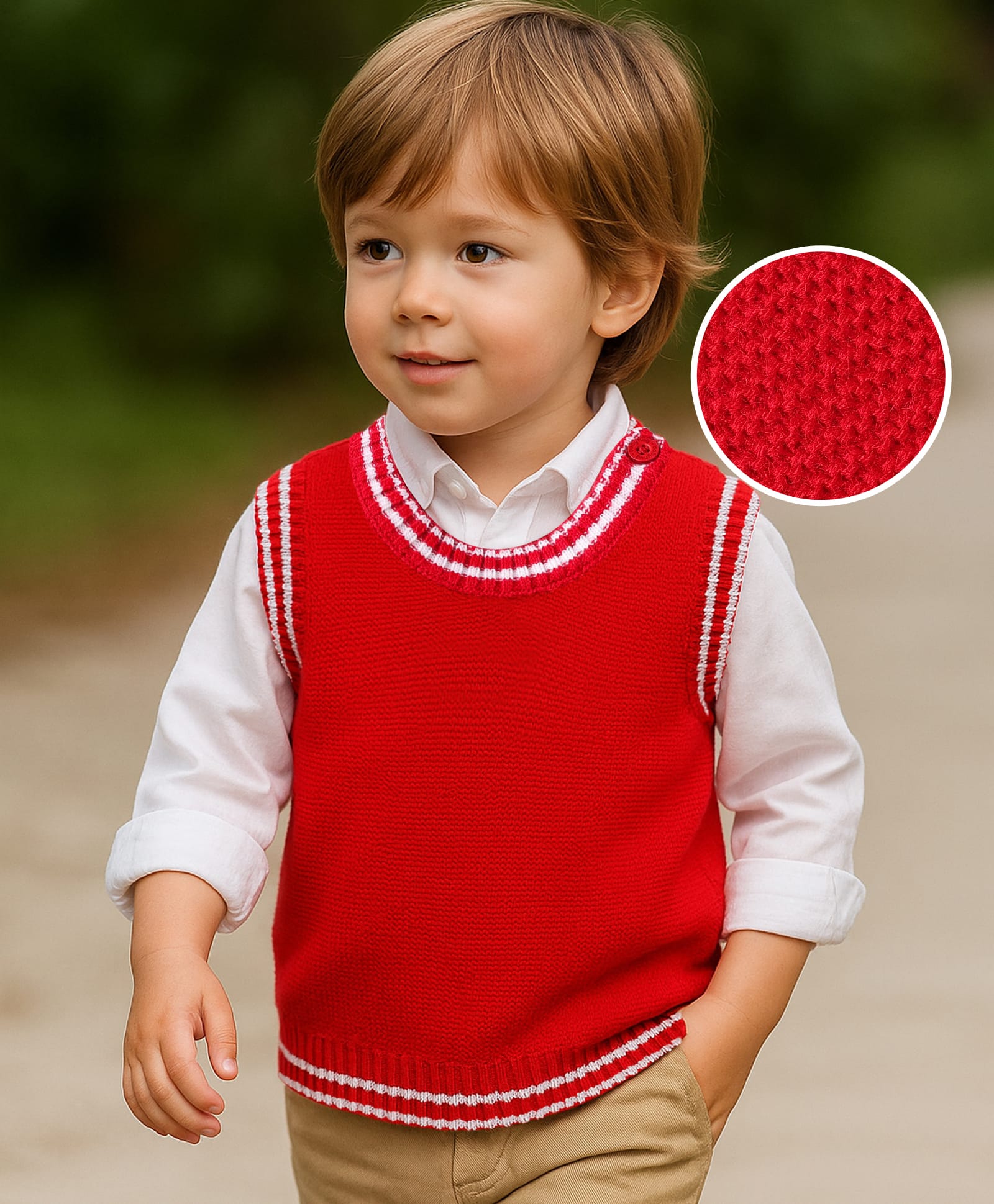 Babyhug Knit Sleeveless Solid Color Sweater Vest - Red-image-30