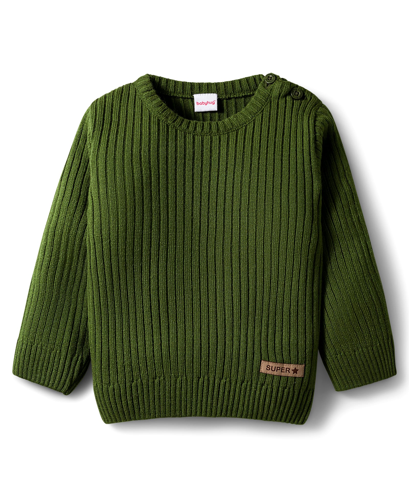 Babyhug Knit Full Sleeves Solid Color Pullover Sweater - Olive Green-picture-36