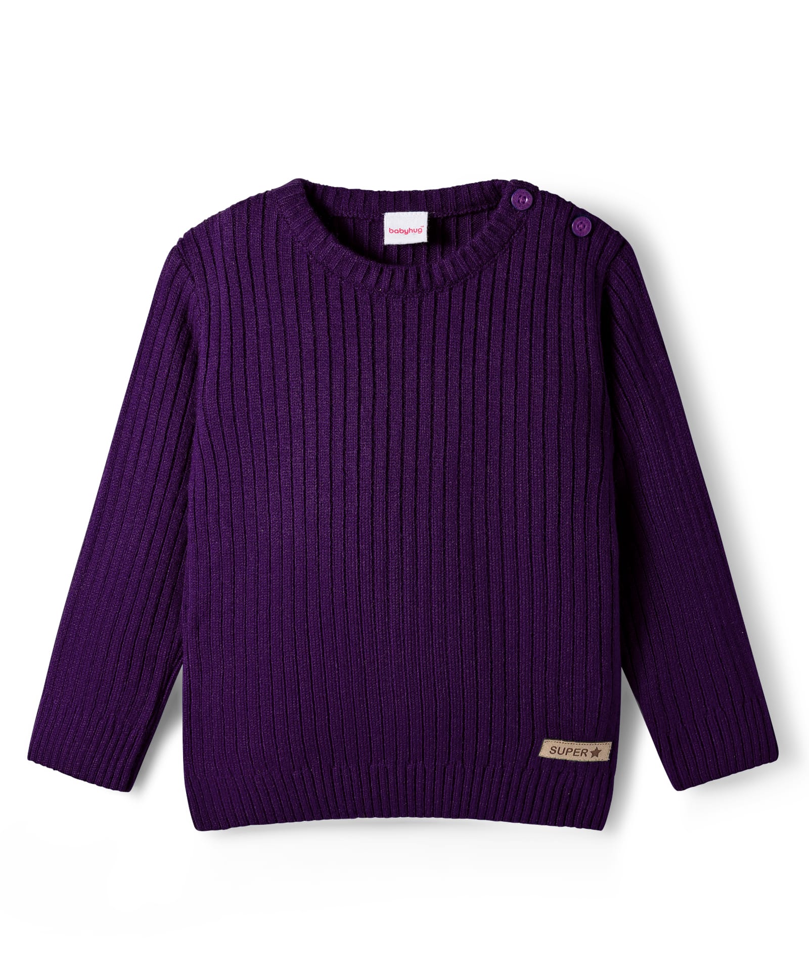 Babyhug Knit Full Sleeves Solid Color Pullover Ribbed Sweater - Purple-picture-35