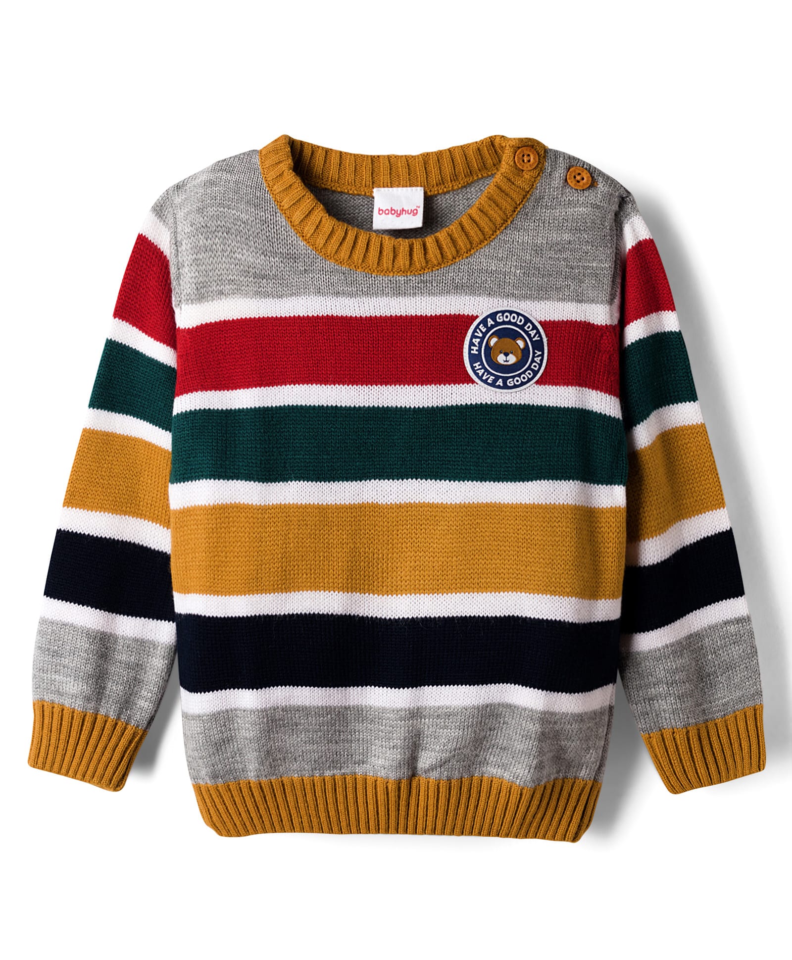 Babyhug Knit Full Sleeves Pullover Sweater with Stripes - Multicolor-image-36