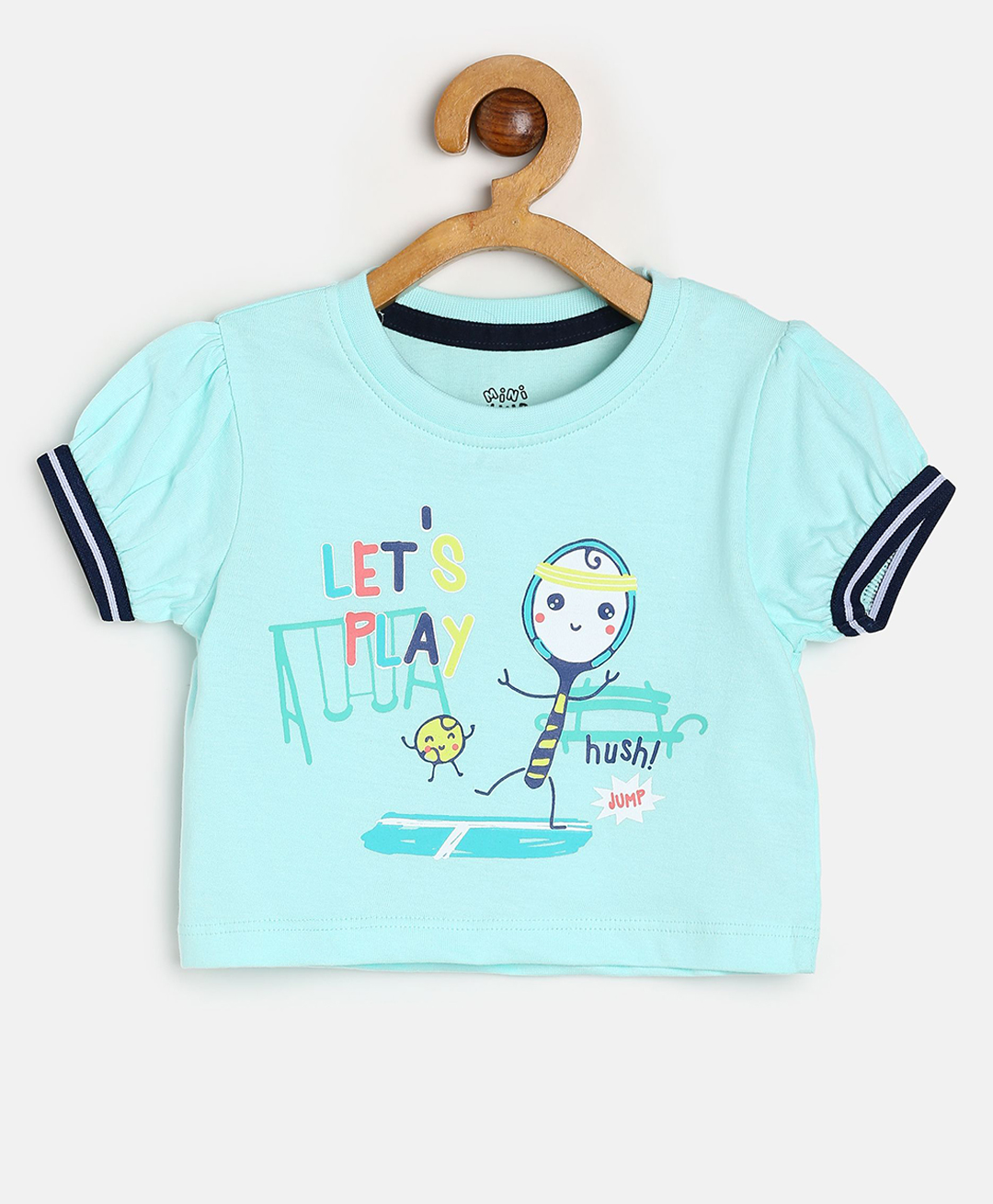 MINI KLUB Cotton Half Sleeves Lets Play Text Printed Top - Blue-picture-10