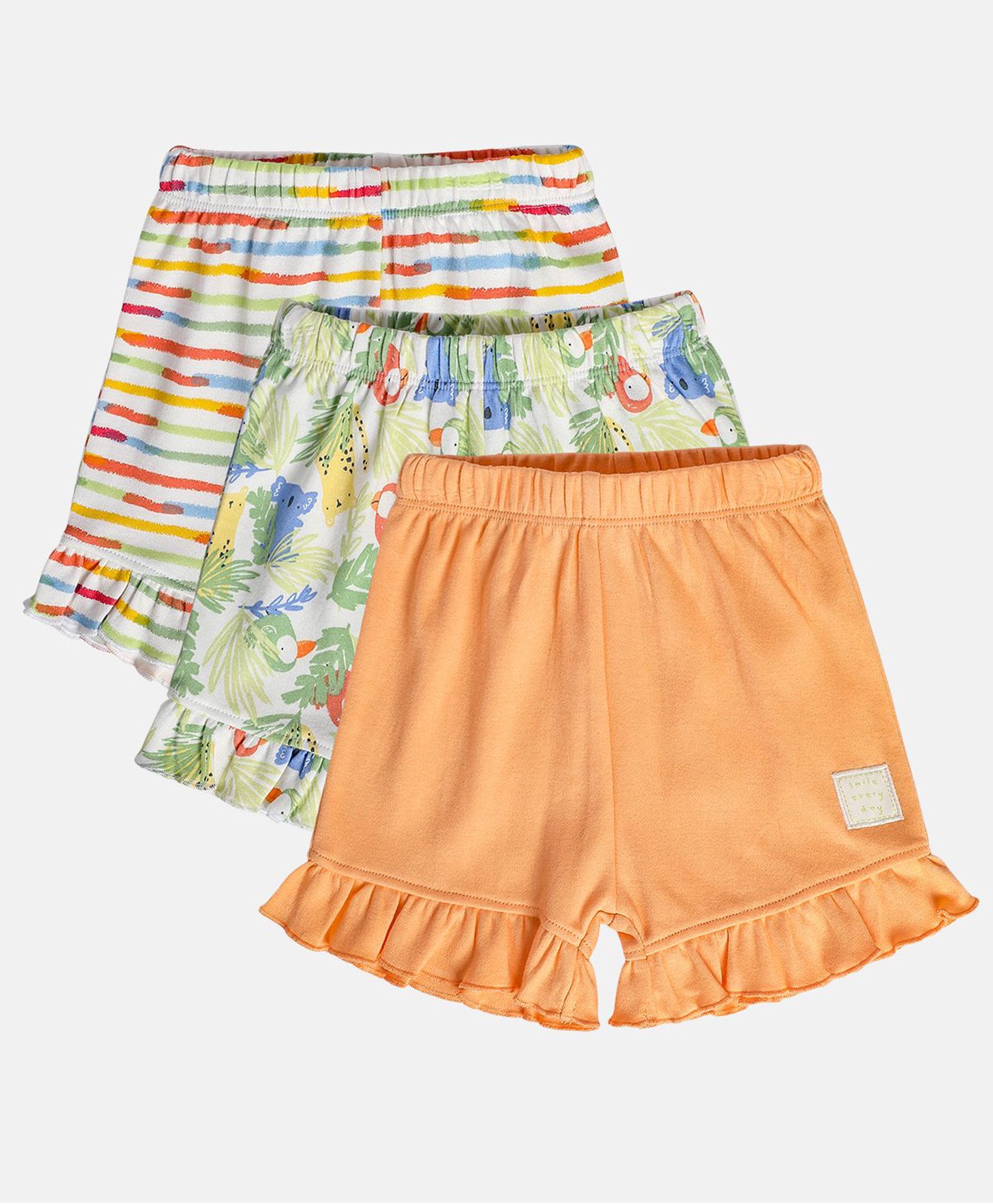 MINI KLUB Cotton Knit Pack Of 3 Solid & Animal Printed Shorts - Orange & White-picture-19