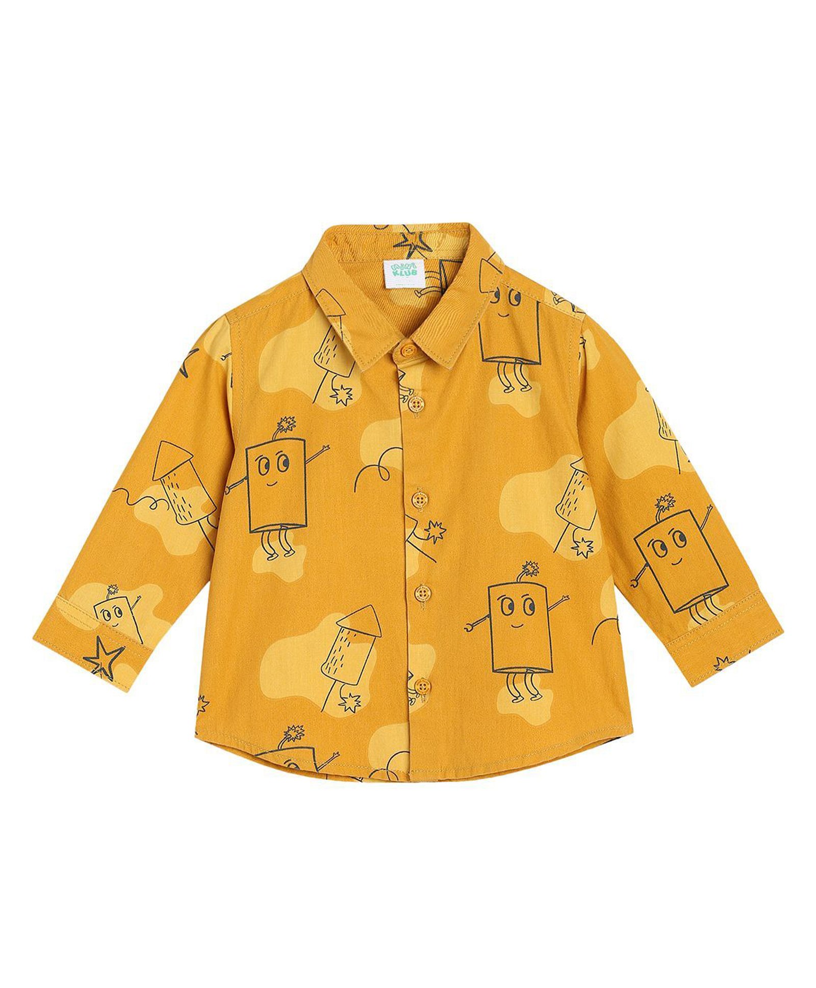 MINI KLUB Cotton Full Sleeves Firecrackers Printed Shirt - Mustard-picture-22