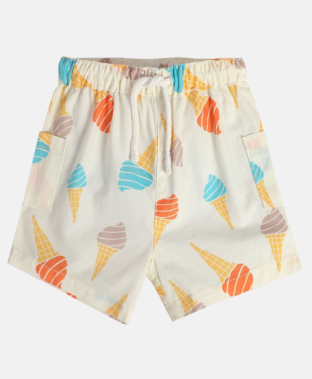 MINI KLUB Cotton Woven Ice Cream Printed Shorts - White-image-13
