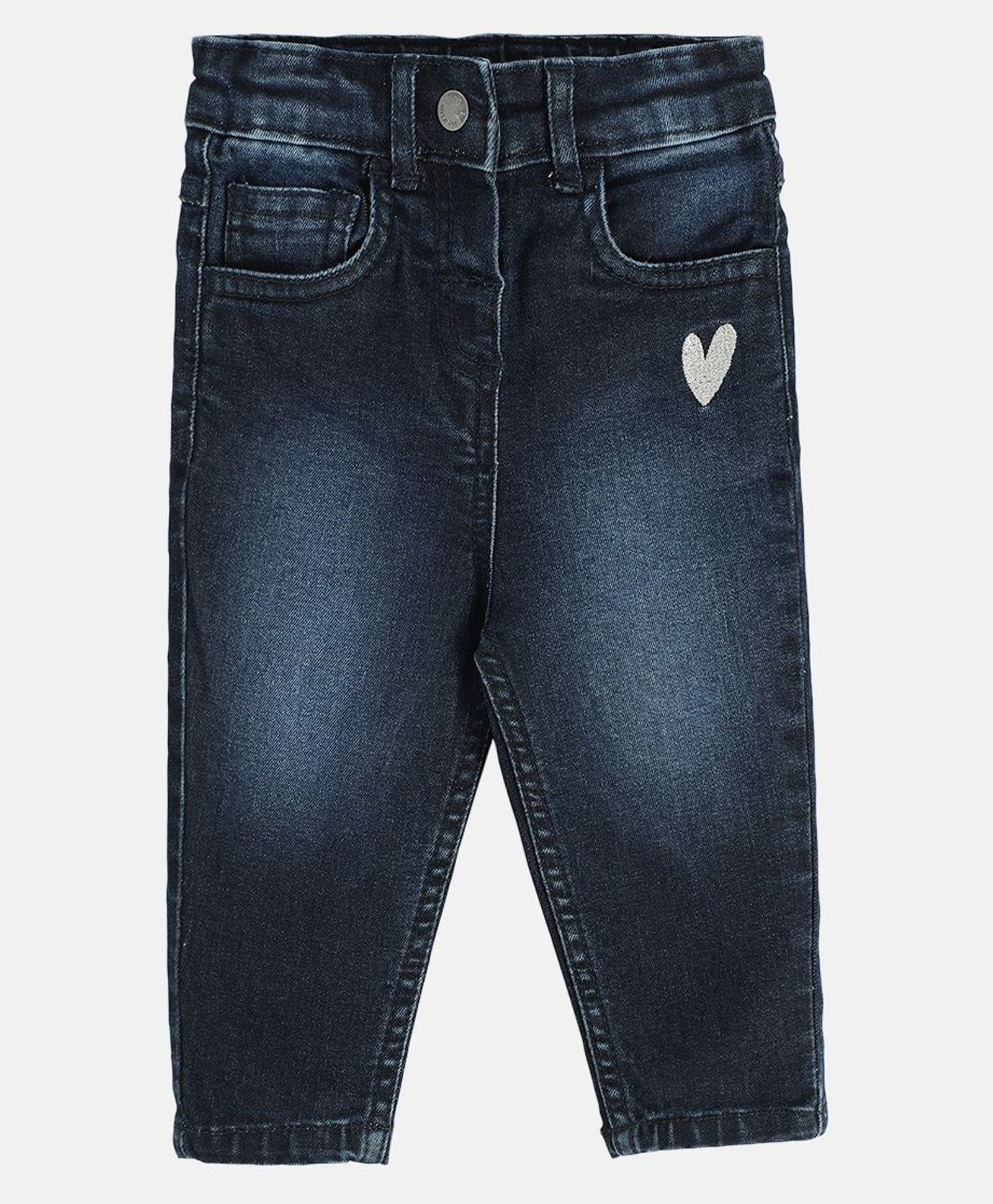 MINI KLUB Cotton Mild Washed & Heart Printed Jeans - Blue-picture-16